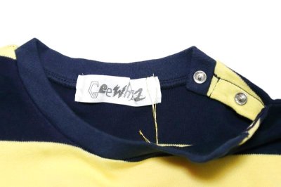 画像1: Geewhiz(ジーウィズ)ピース/ボーダー半袖Tシャツ【navy×yellow】