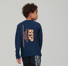 画像2: 【SALE20%OFF】RESP ラインロングスリーブTシャツ【NAVY】【130-160cm】 (2)