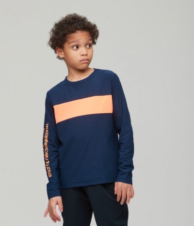 画像1: 【SALE30%OFF】RESP ラインロングスリーブTシャツ【NAVY】【130-160cm】