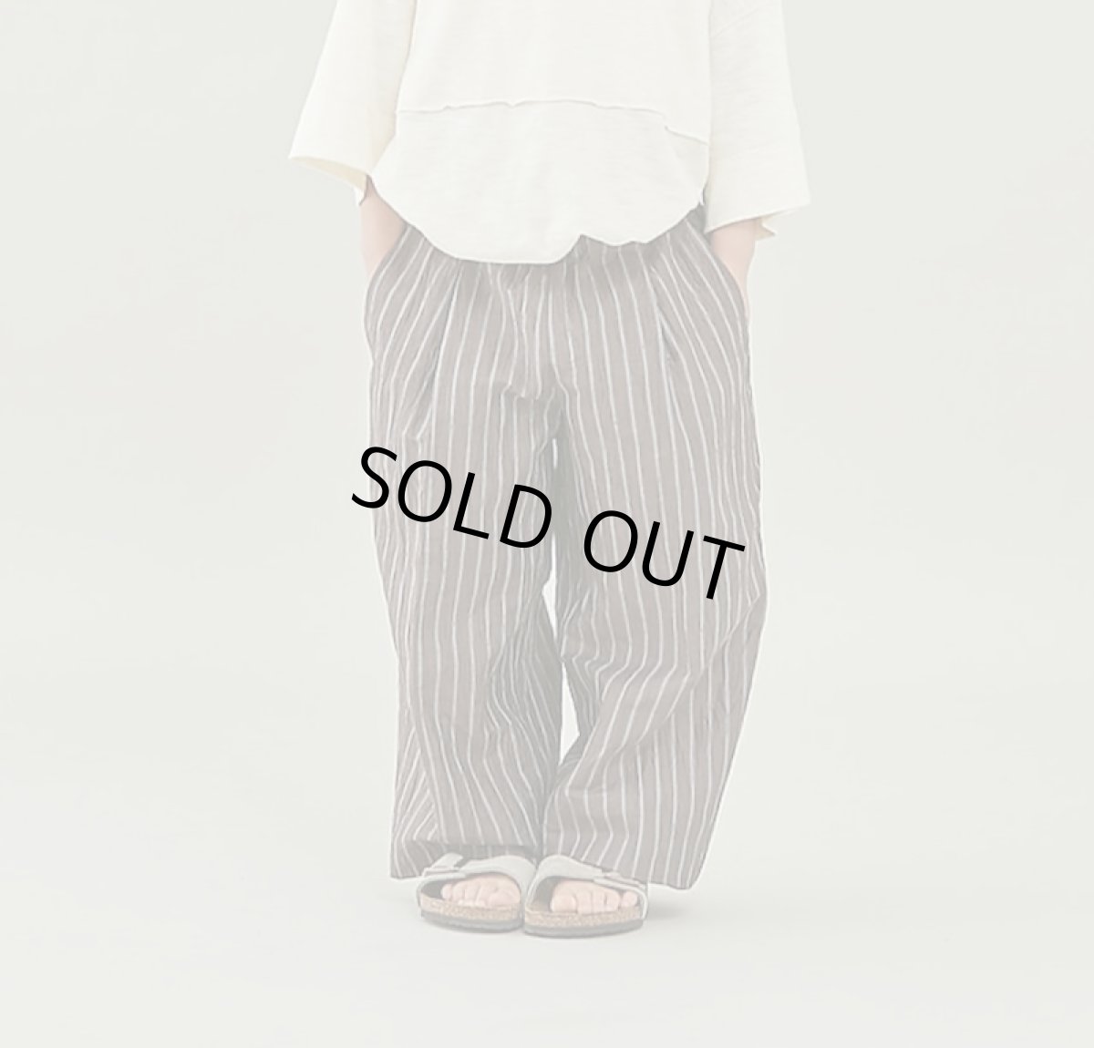 画像1: MOUN TEN. マウンテン linen blend 1tuck wide pants brown stripe 0(145-155cm) (1)